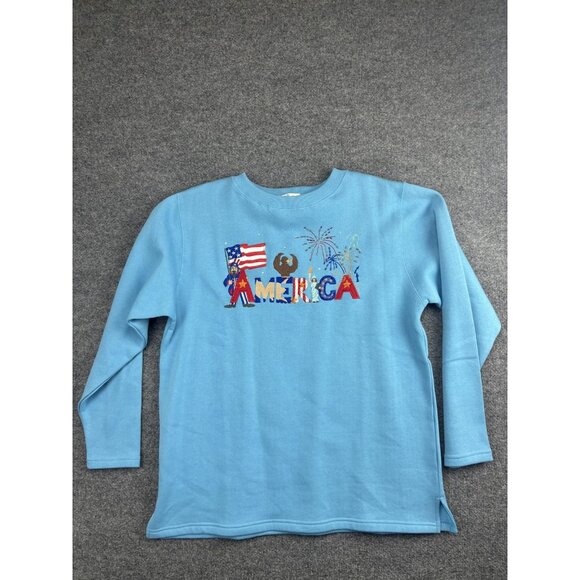Quacker Factory Sweater Womens Large Patriotic Embroidered Fireworks USA America - Picture 1 of 8